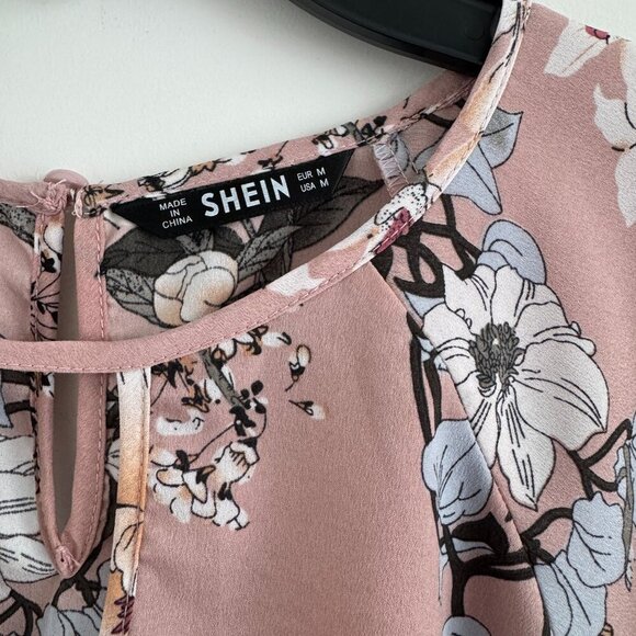 Shein Women Floral Pink With Ruffle Sleeves & Keyhole Neck Blouse Size M - Picture 3 of 7